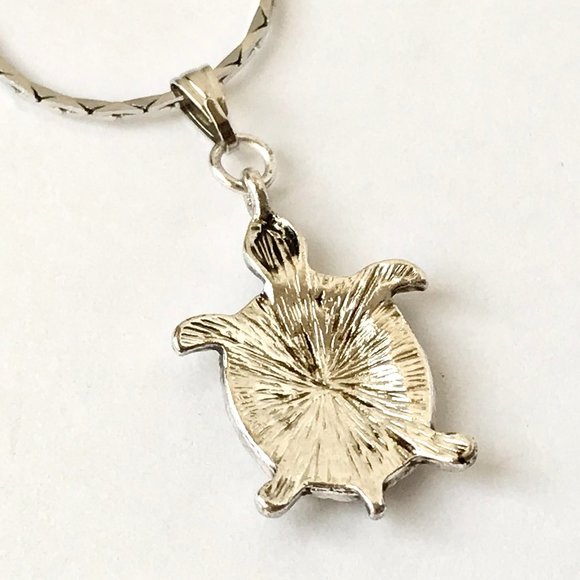 Silver Sea Turtle Pendant Necklace Colorful Enamel Plated 19" Nautical Island - Picture 7 of 14